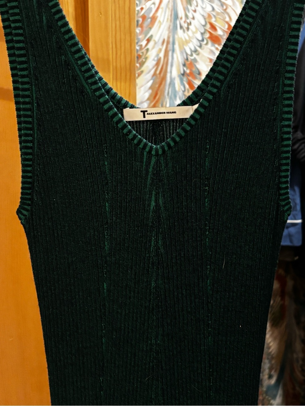 T Alexander Wang Dark Green Ribbed V‑Neck Maxi Dress - Picture 3 of 7